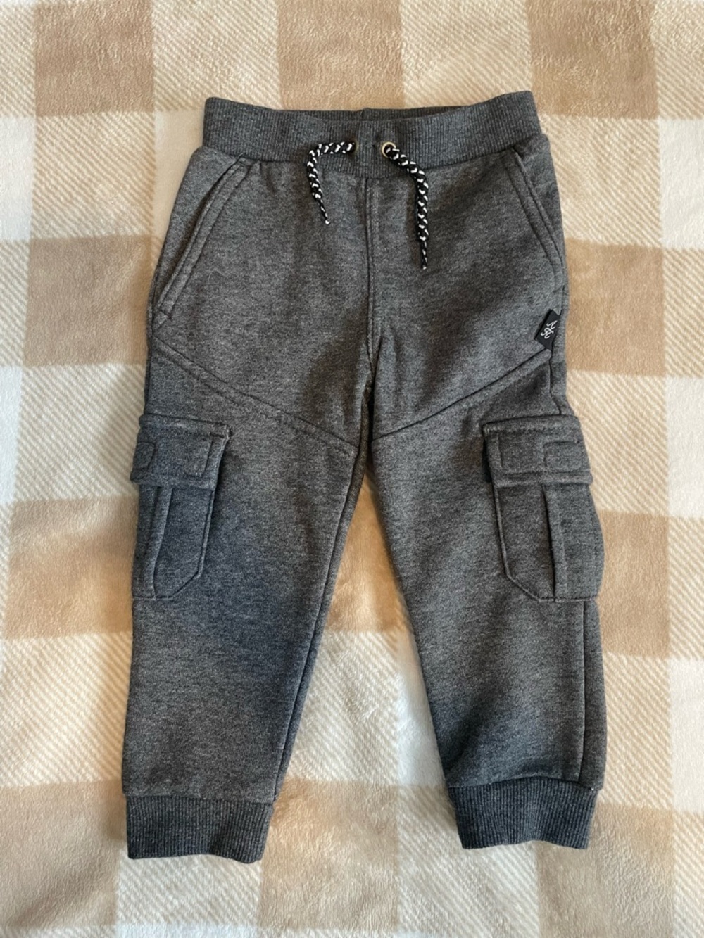 American Hawk Size 12-18 Months Kids Gray Cargo Jogger Pants Cozy Sweatpants